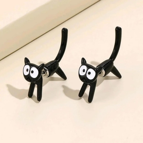 Black Cat Earrings Halloween Spooky Animal Lovers Jewelry Punk Goth Brand New - Picture 2 of 7